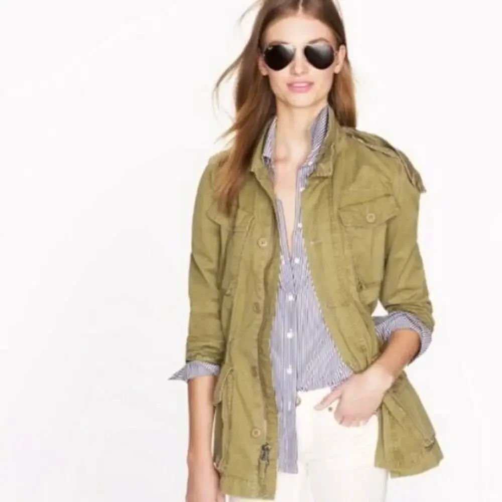 J. Crew Women's Boyfriend Fatigue Military Parka Jacket Size Small Utility Green